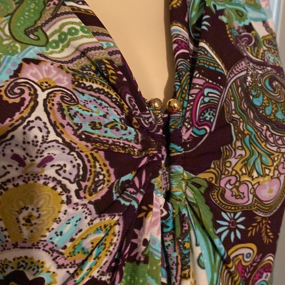 EVAN PICONE PURPLE / Green Fleur de’ Lis PRINT Dress Juniors Sz 8 - Picture 2 of 7